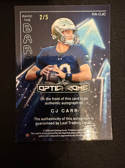 (2026/05/22) CJ Carr Raise the Bar Blue Auto /5 2026 Leaf Optichrome Football