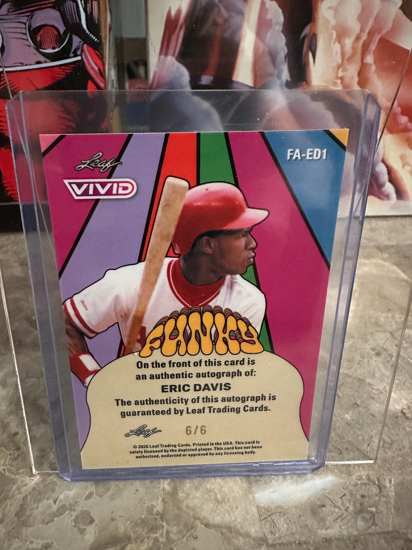 Eric Davis 2026 Leaf Vivid Funky Red Techno Foil AUTO 6/6 Reds Legend Bookend