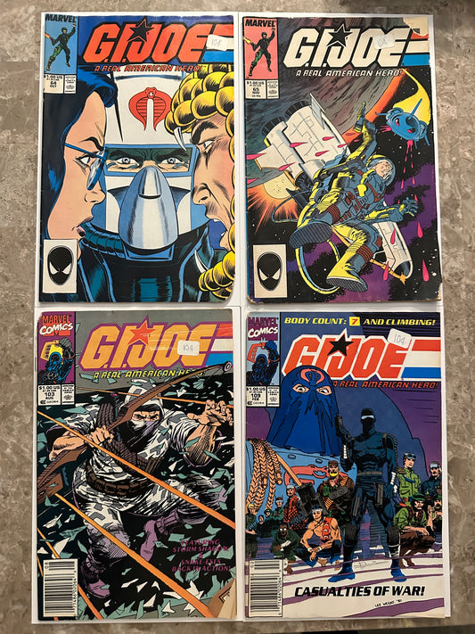 G.I. Joe #64,65,103,109 Low Grade Lot Some Newsstand (Marvel 1991)