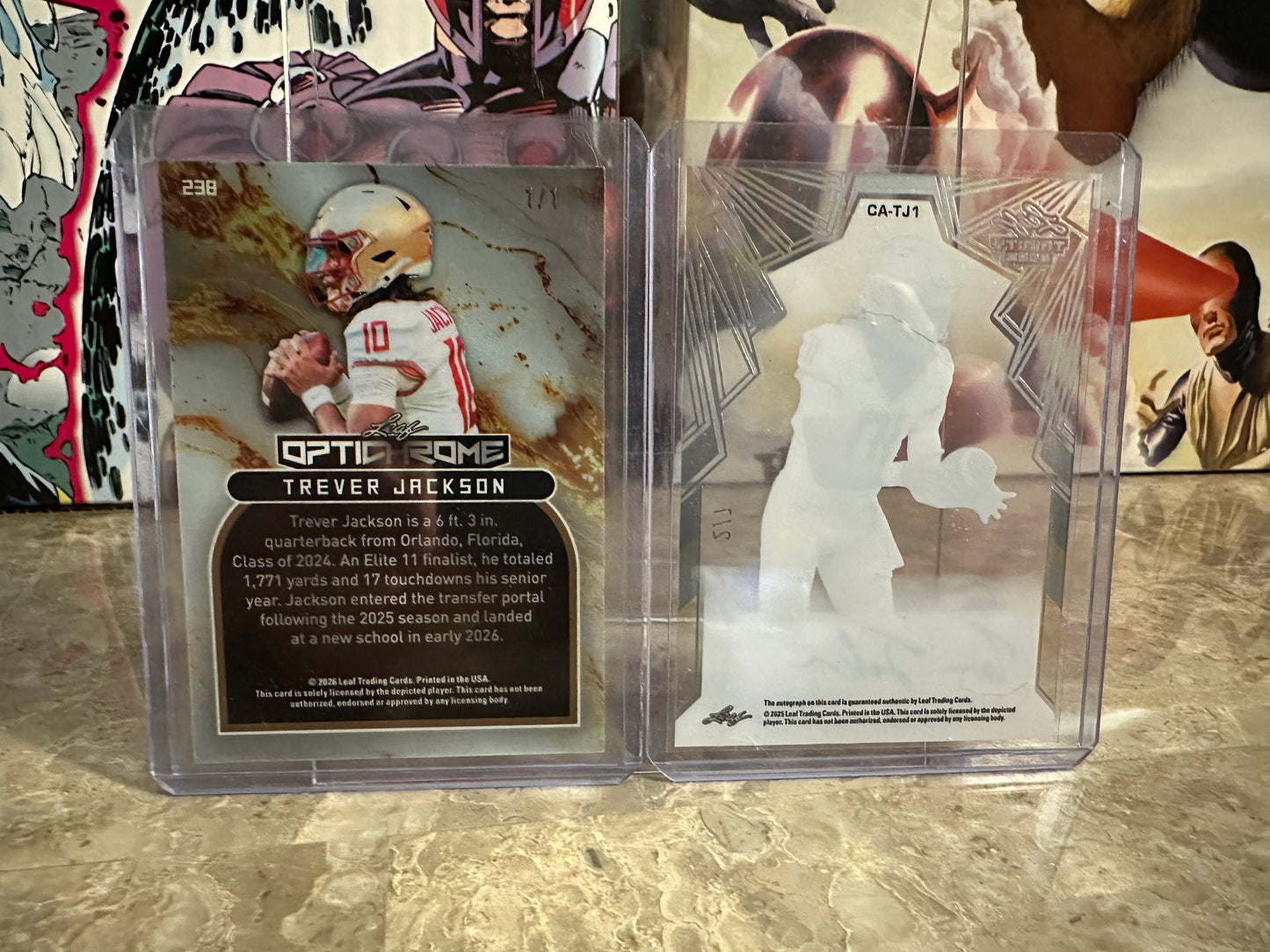 Trever Jackson 2-CARD LOT 2026 Leaf Optichrome 1/1 Gold Super Prismatic & Auto