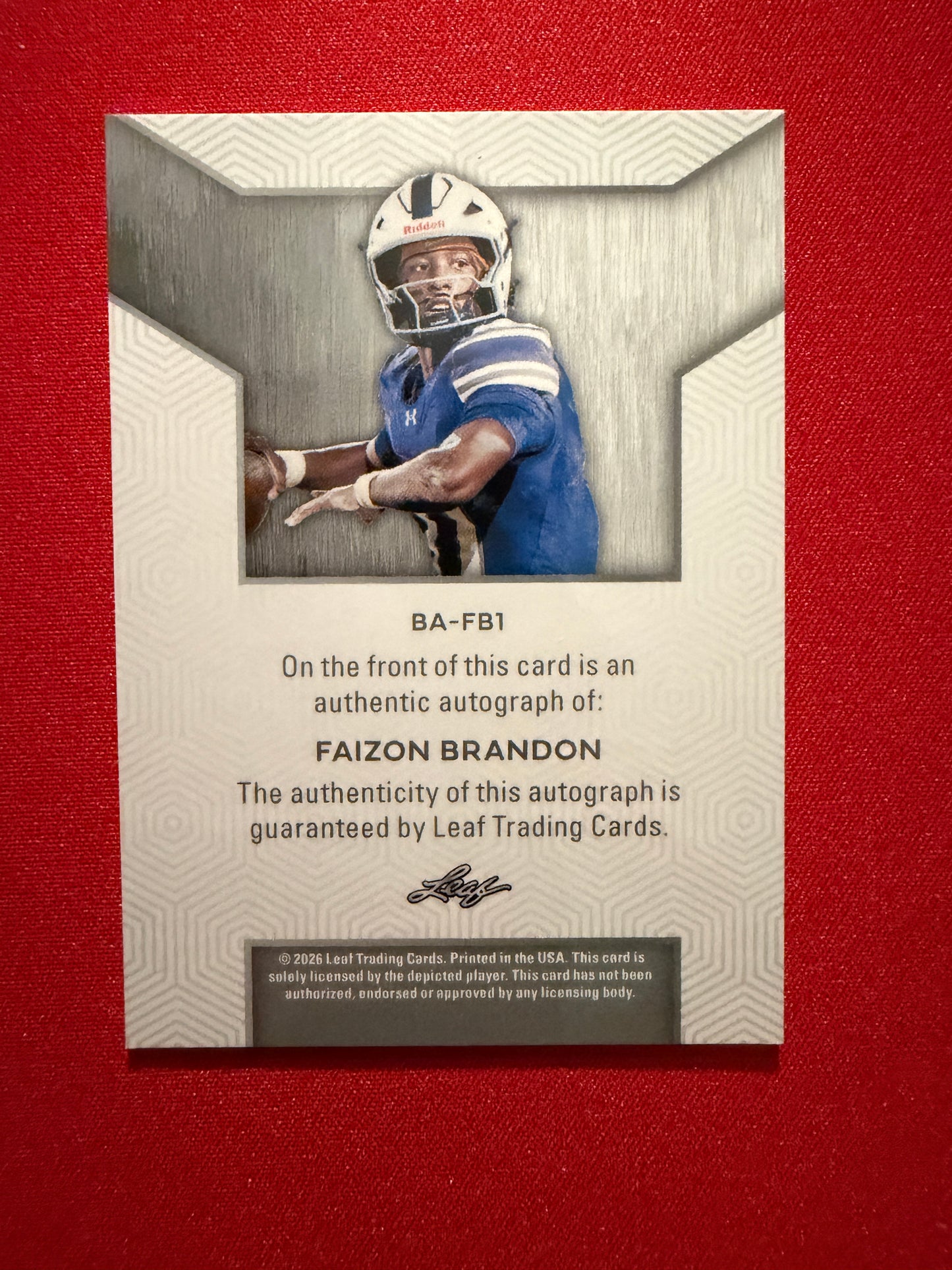 2026 Leaf Trinity Football Faizon Brandon Base Auto Platinum /40