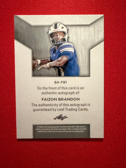 2026 Leaf Trinity Football Faizon Brandon Base Auto Platinum /40