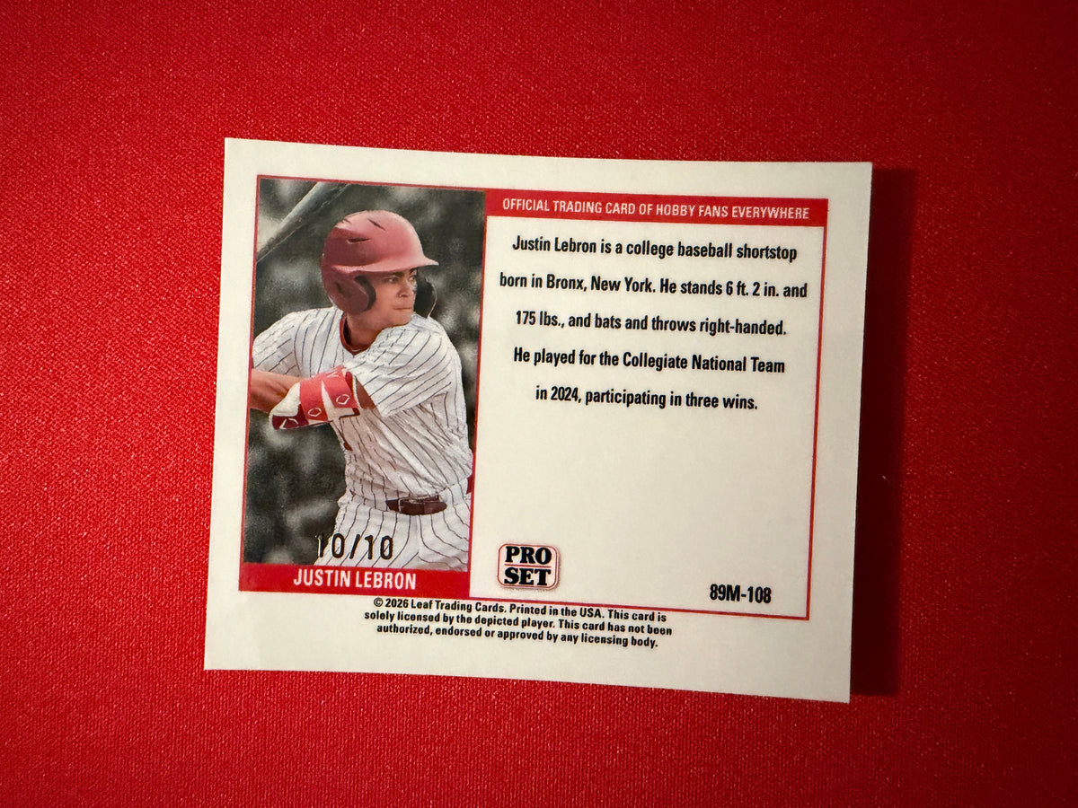 Justin Lebron 2026 Leaf Pro Set Metal Baseball 1989 Mini Silver 10/10 Bookend