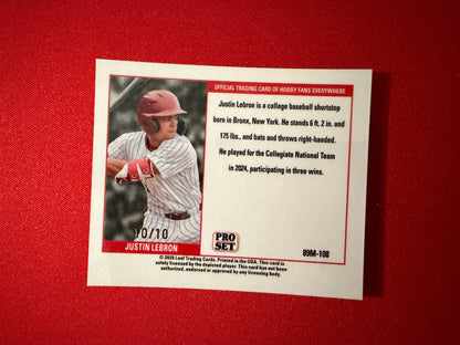Justin Lebron 2026 Leaf Pro Set Metal Baseball 1989 Mini Silver 10/10 Bookend