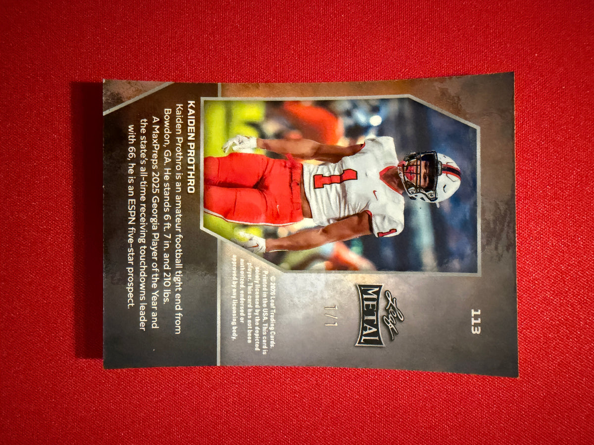 Kaiden Prothro 2026 Leaf Metal Football Red Flood Super Prismatic 1/1