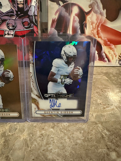 2026 Leaf Optichrome Quentin Gibson 2-Card Lot Gold 1/1 & Blue Crystal Auto /5