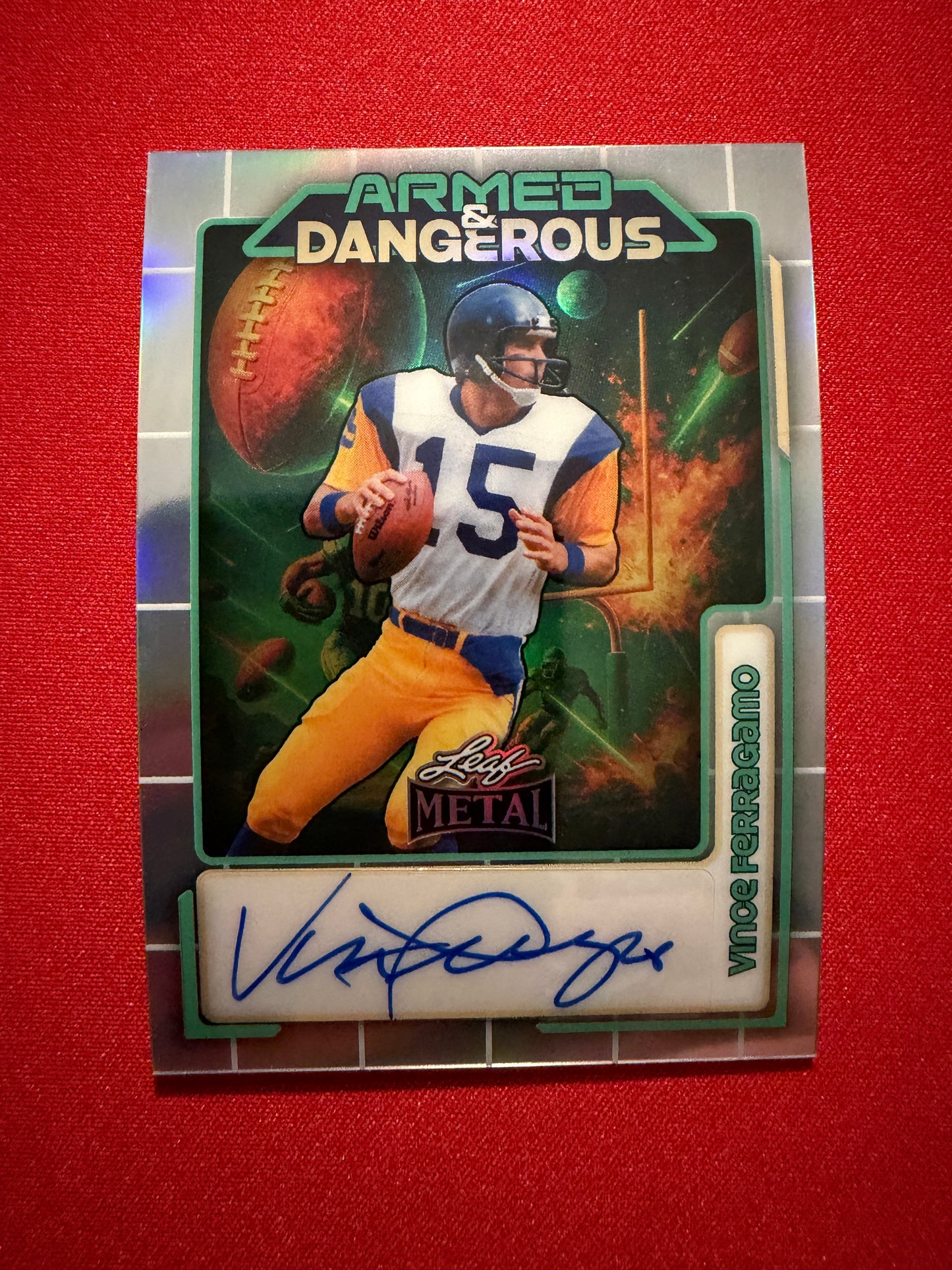 2026 Leaf Metal Football Vince Ferragamo Auto Armed & Dangerous Space Silver /12