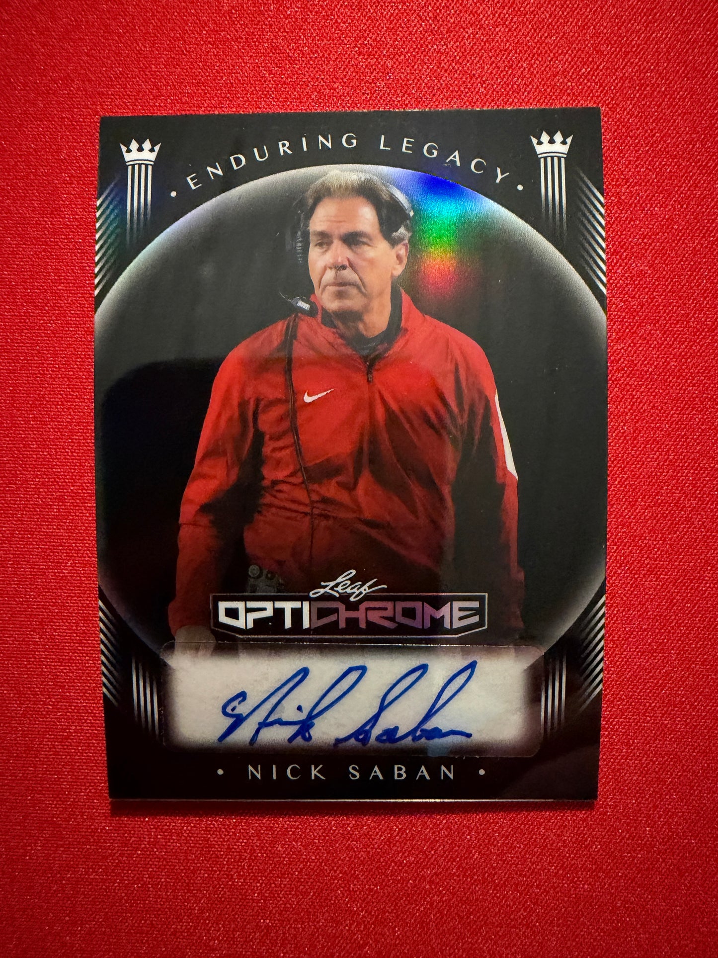 Nick Saban 2026 Leaf Optichrome Football Enduring Legacy Black Prismatic Auto /5