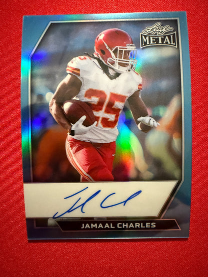 2026 Leaf Metal Football Jamal Charles On-Card Auto Platinum Prismatic /7
