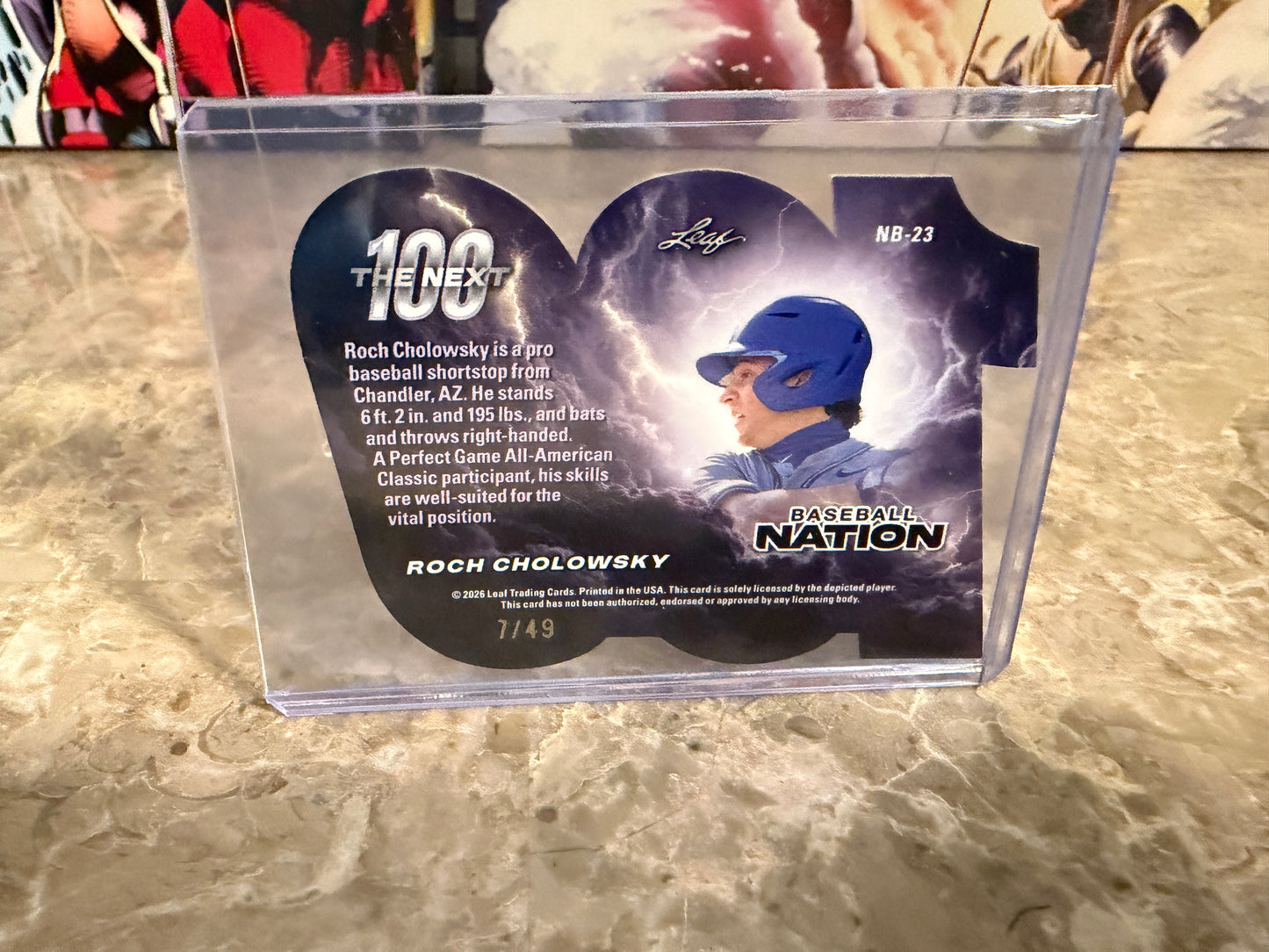 Roch Cholowsky 2026 Leaf Baseball Nation The Next 100 Blue Prismatic /49