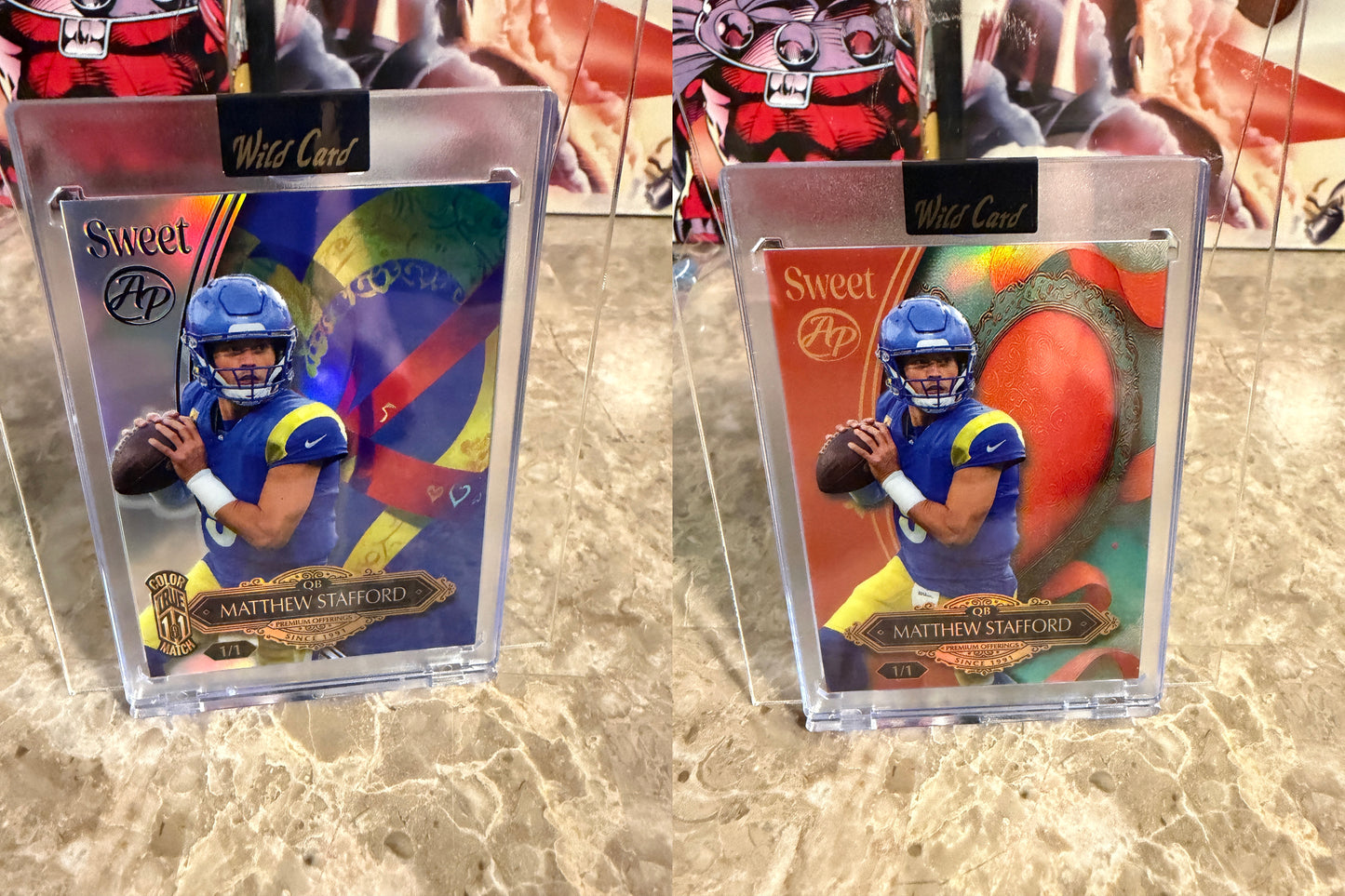 Matthew Stafford 2026 Wild Card Wild Art 1/1 Color Match Artist Proof 2-Card Lot