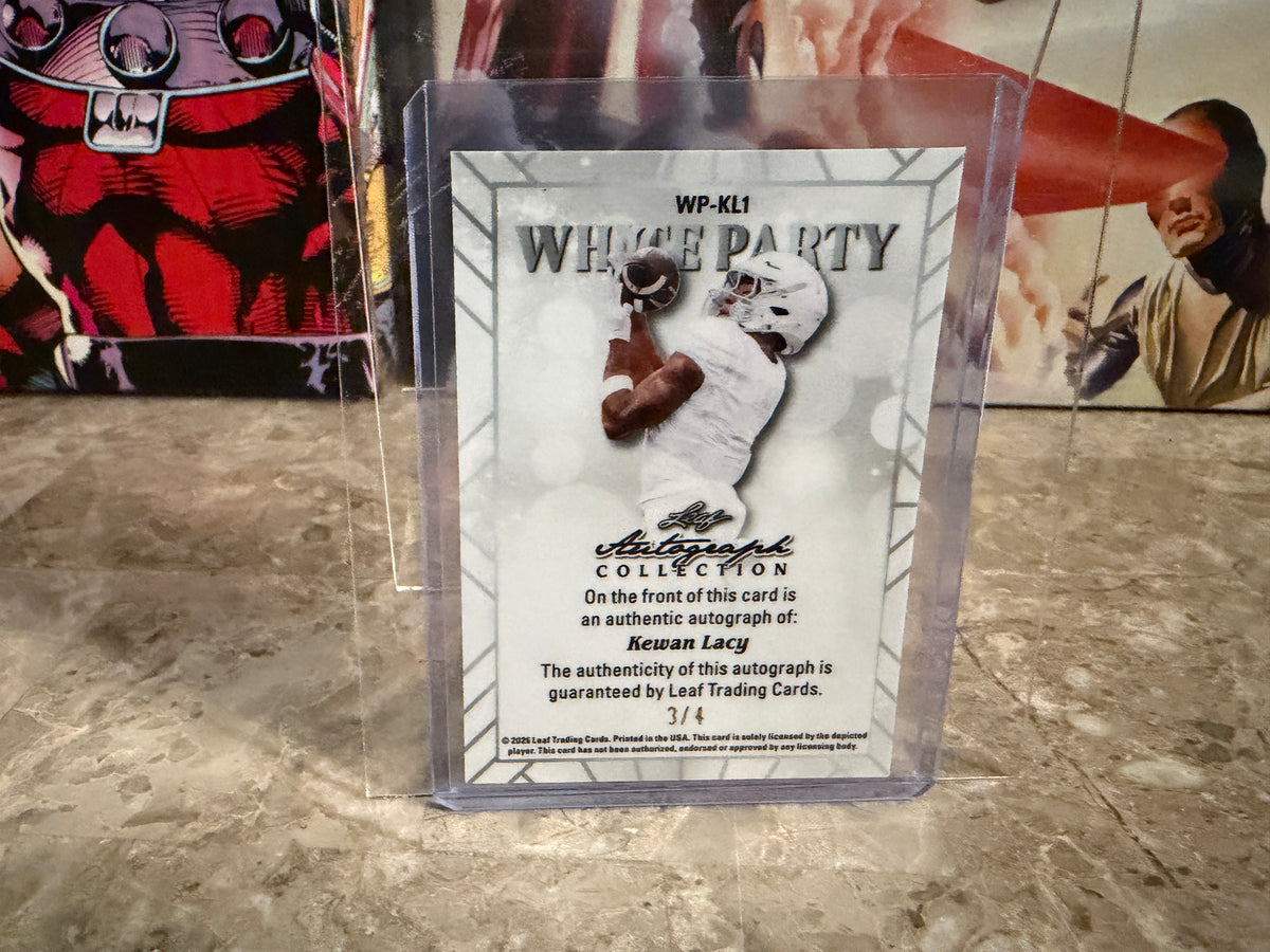 Kewan Lacy 2026 Leaf Autograph Collection Football White Party Shimmer /4