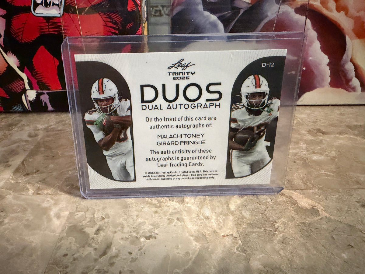 Malachi Toney Pringle 2026 Leaf Trinity Football Duos Auto Platinum /8