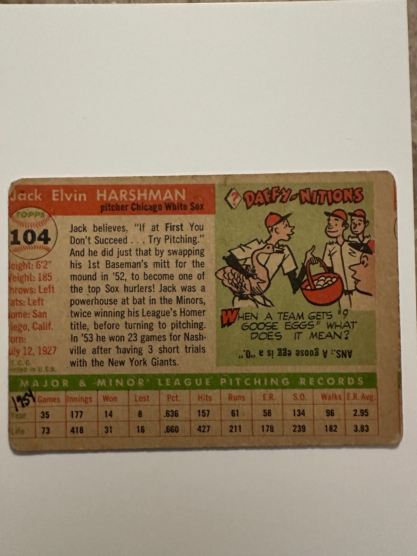 Jack Harshman #104,173,29 (1954,1955,1956 Topps) - Lower Grade