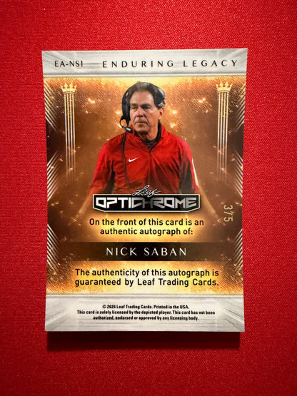 Nick Saban 2026 Leaf Optichrome Football Enduring Legacy Black Prismatic Auto /5