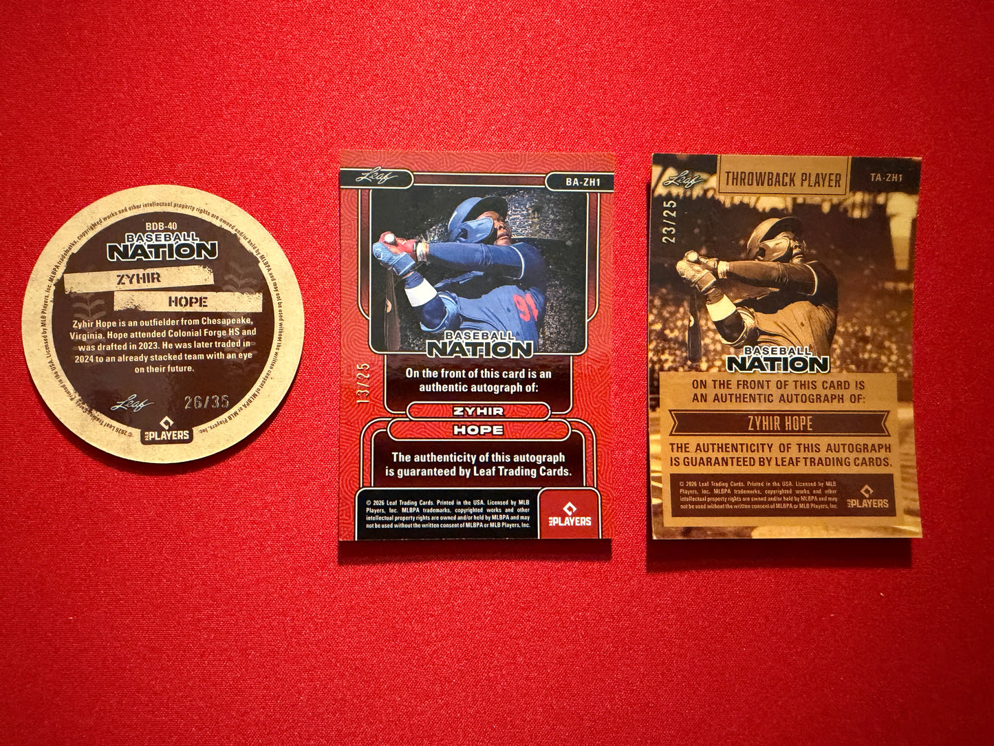 2026 Leaf Baseball Nation Zyhir Hope Auto & Die-Cut 3-Card Lot