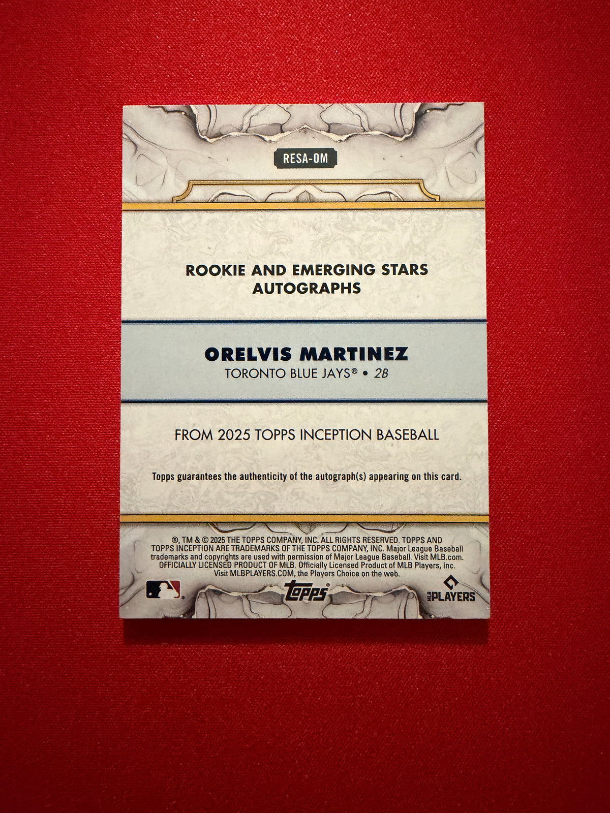 2025 Topps Inception Orelvis Martinez Rookies Emerging Star Auto /75 RC #RESA-OM