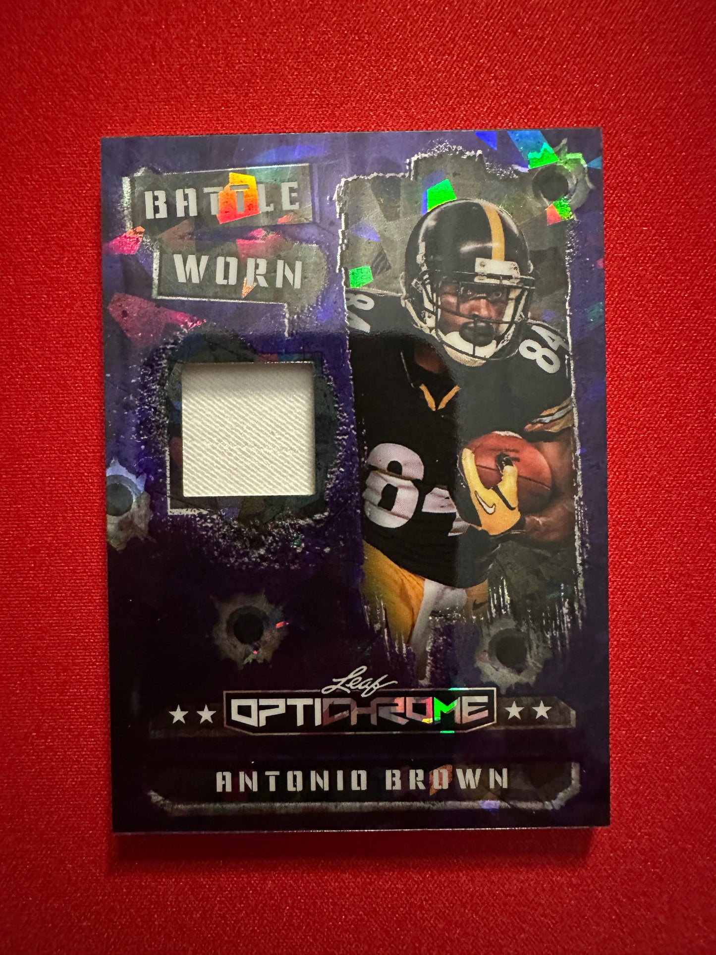 Antonio Brown 2026 Leaf Optichrome Battle Worn Purple Crystal Game-Used Jersey /7