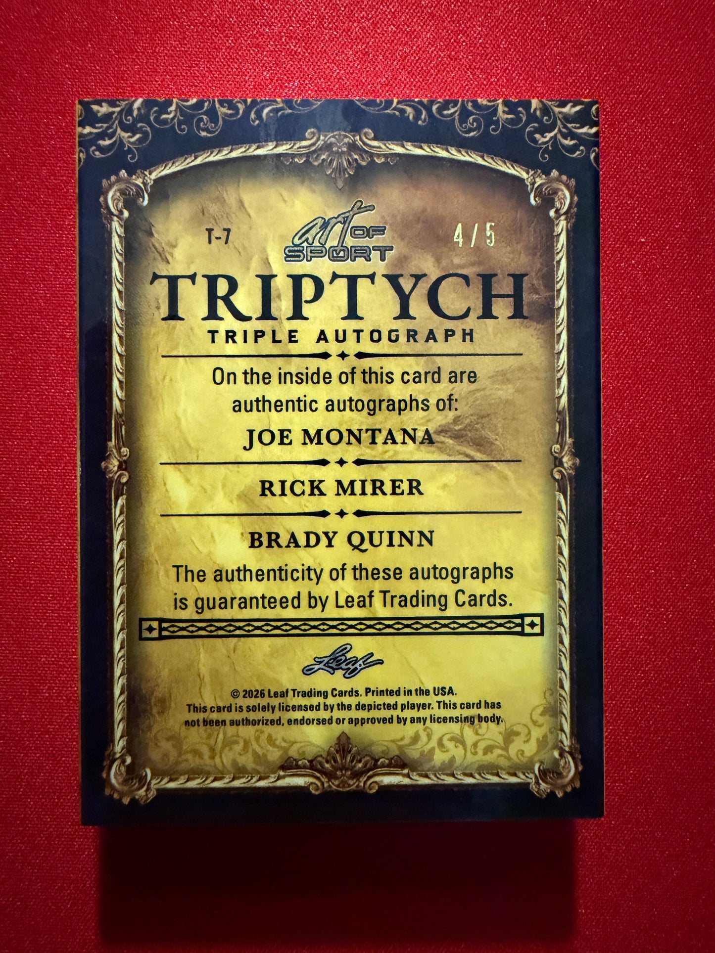 2026 Leaf Art of Sport Notre Dame Triptych Triple Auto Booklet Montana Mirer Quinn Green /5