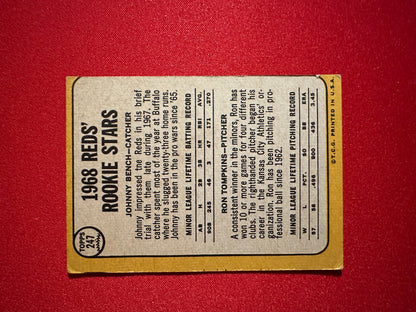 1968 Topps #247 Johnny Bench Rookie RC - Great Color - Clean Back - No Creases