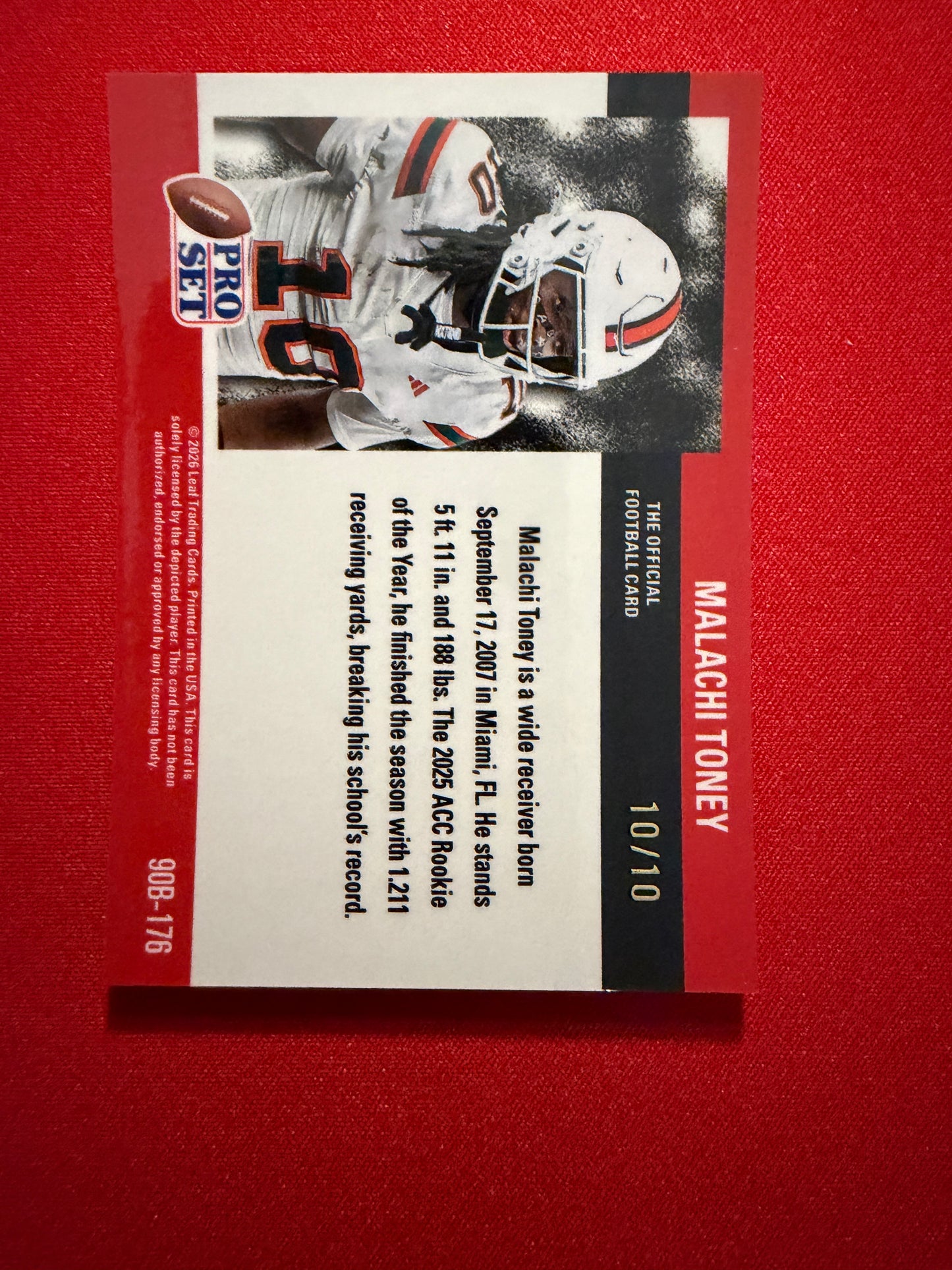 Malachi Toney 2026 Leaf Pro Set Metal Football 1990 Red White Blue RWB 10/10