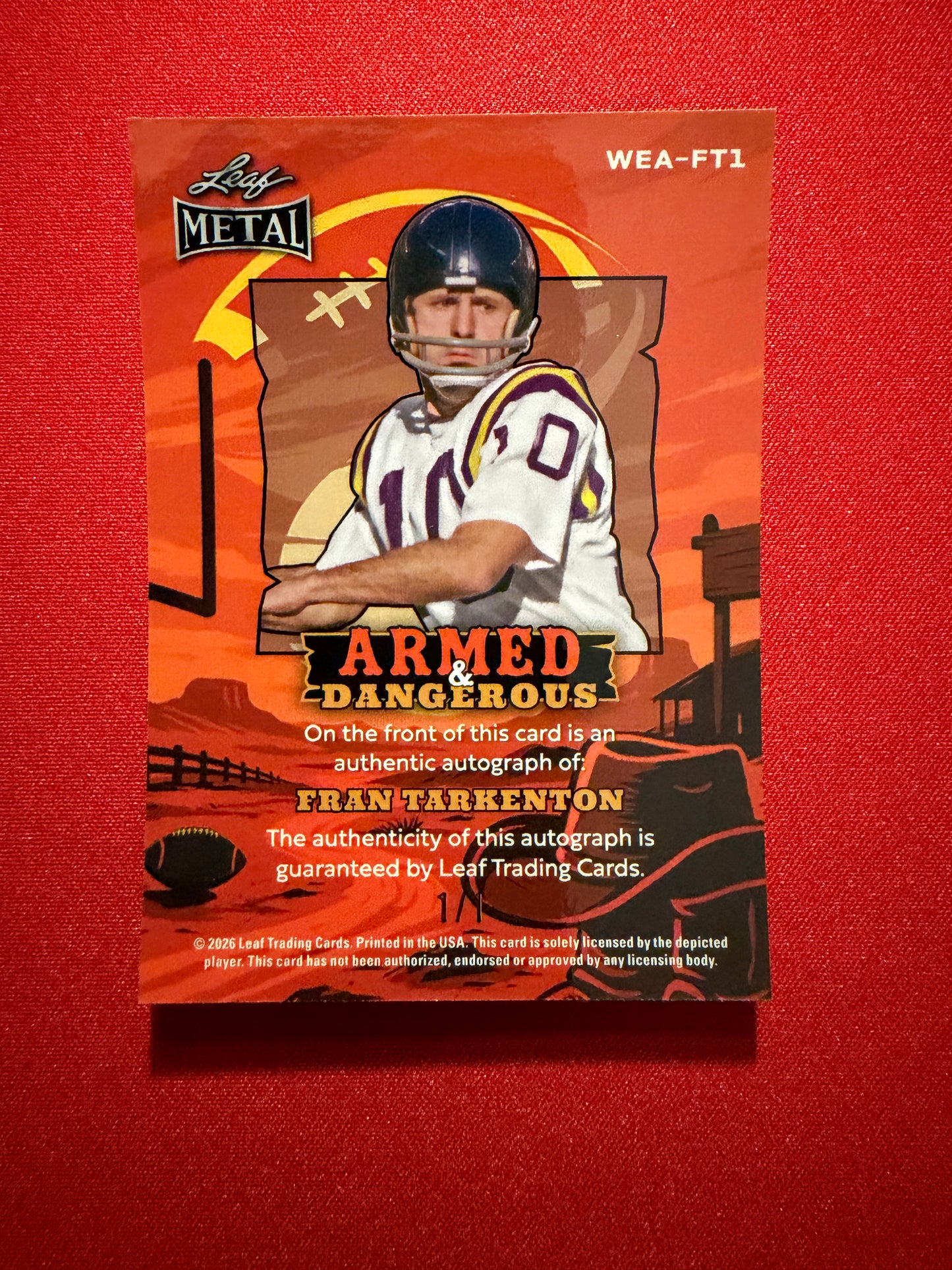 2026 Leaf Metal Football Armed and Dangerous Western Black Shimmer Auto 1/1 Fran Tarkenton