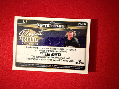 Hagen Smith 2025 Leaf Optichrome Baseball Prospect Relic Auto Green /6