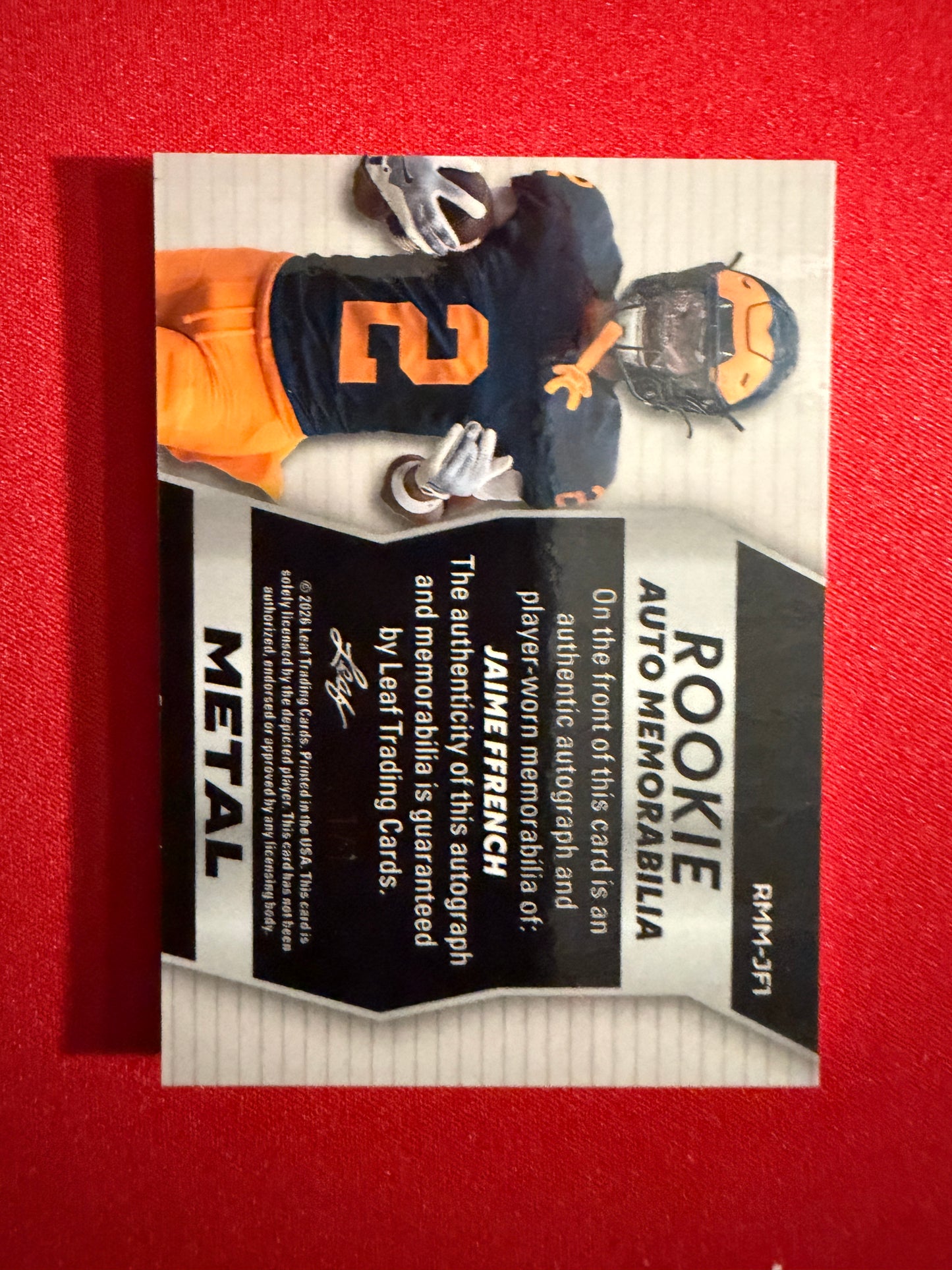 Jamie Ffrench 2026 Leaf Trinity Football Rookie Auto Mem Metal Gold True 1/1