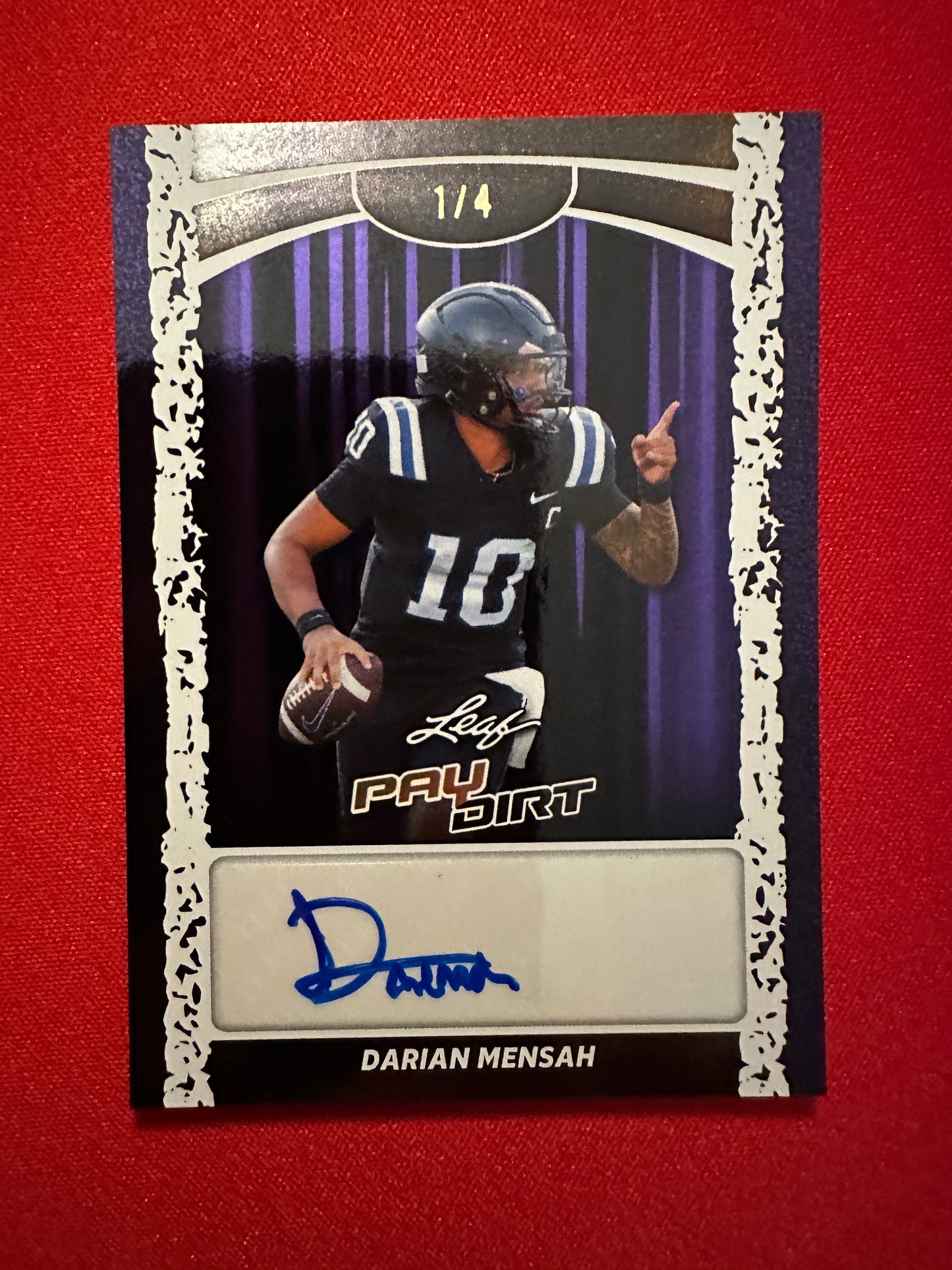 Darian Mensah 2026 Leaf Paydirt Football Base Purple Autograph 1/4