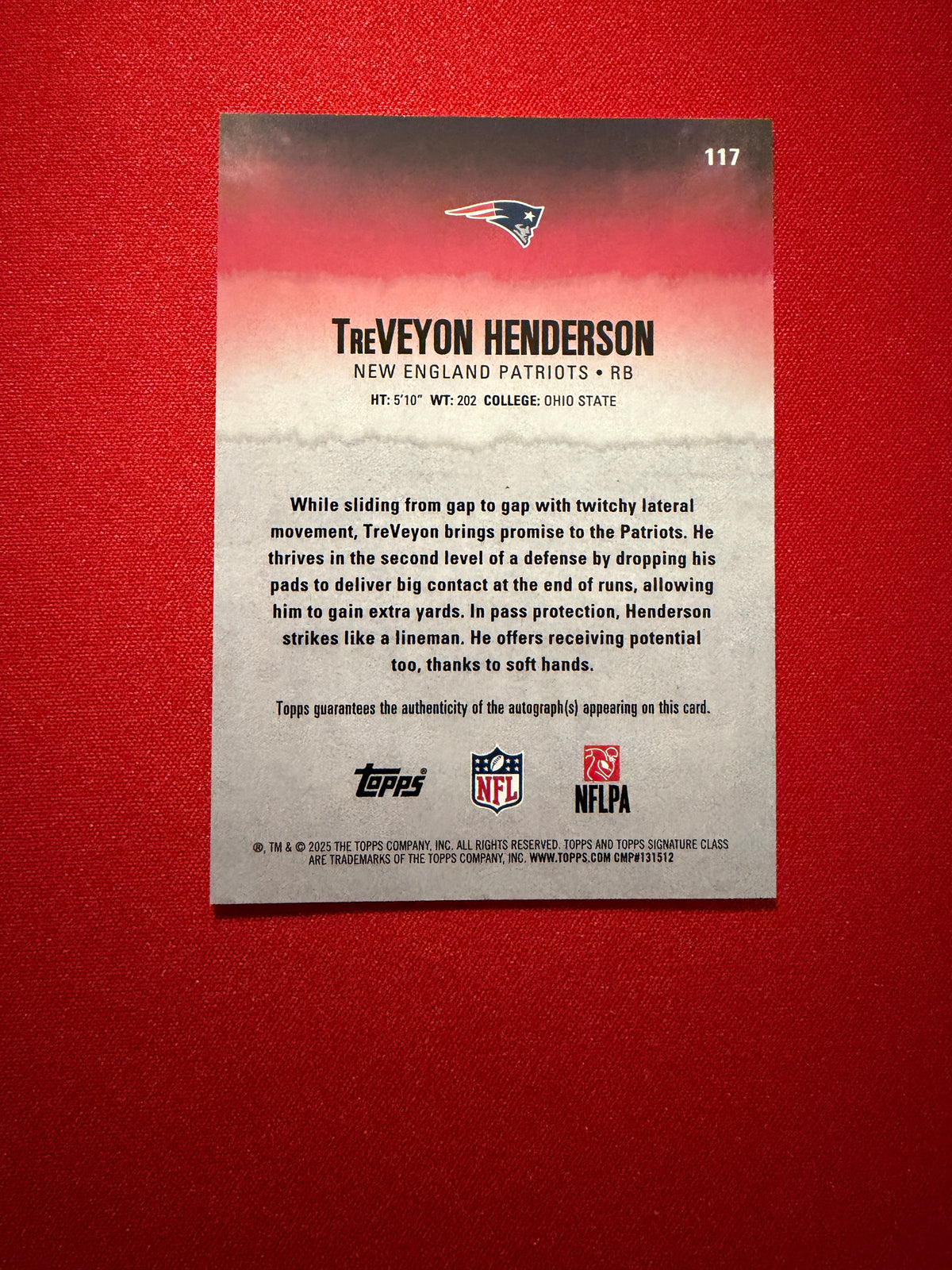 TreVeyon Henderson 2025 Topps Signature Class Football Base Auto #117