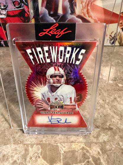 2026 Leaf Metal Independence Day Fireworks Red Prismatic Vinny Testaverde Auto 1/2