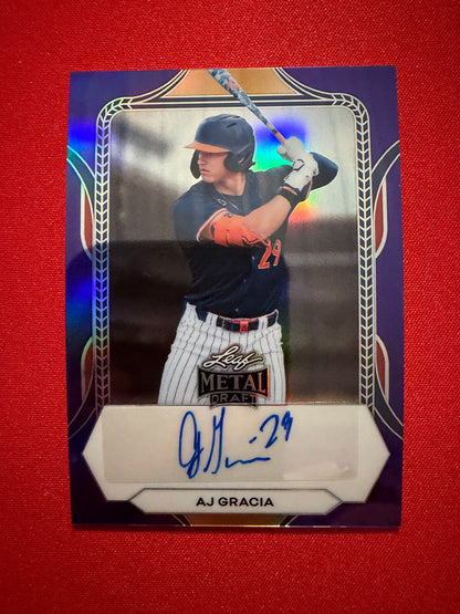AJ Gracia 2026 Leaf Metal Draft Edition Baseball Base Auto Purple /25