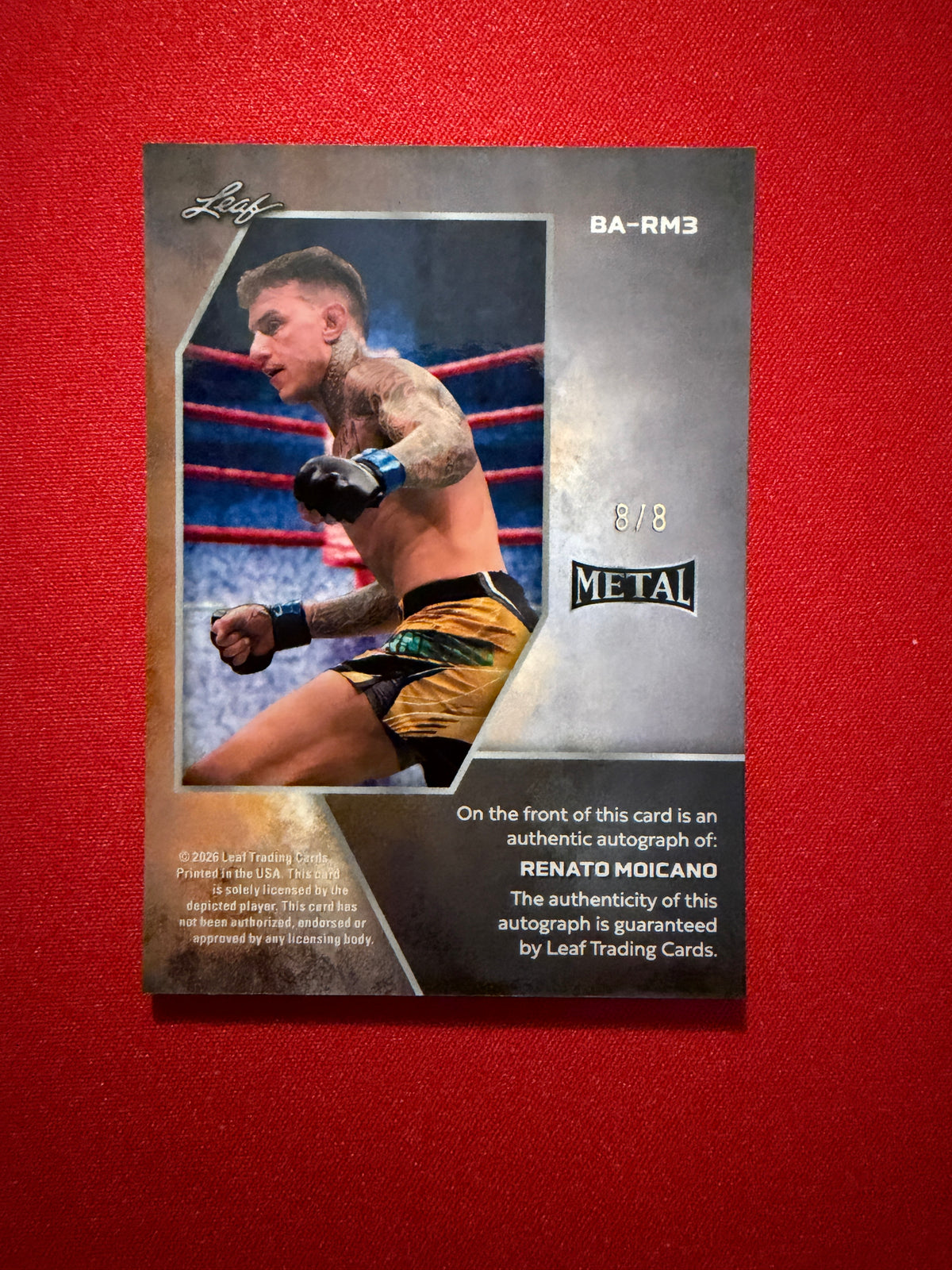 Renato Money Moicano 2026 Leaf Metal Ring Kings Base Auto Platinum Prismatic 8/8 Bookend