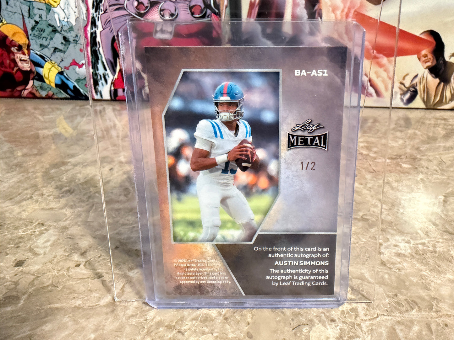 Austin Simmons 2026 Leaf Metal Football Base Auto Black Shimmer 1/2