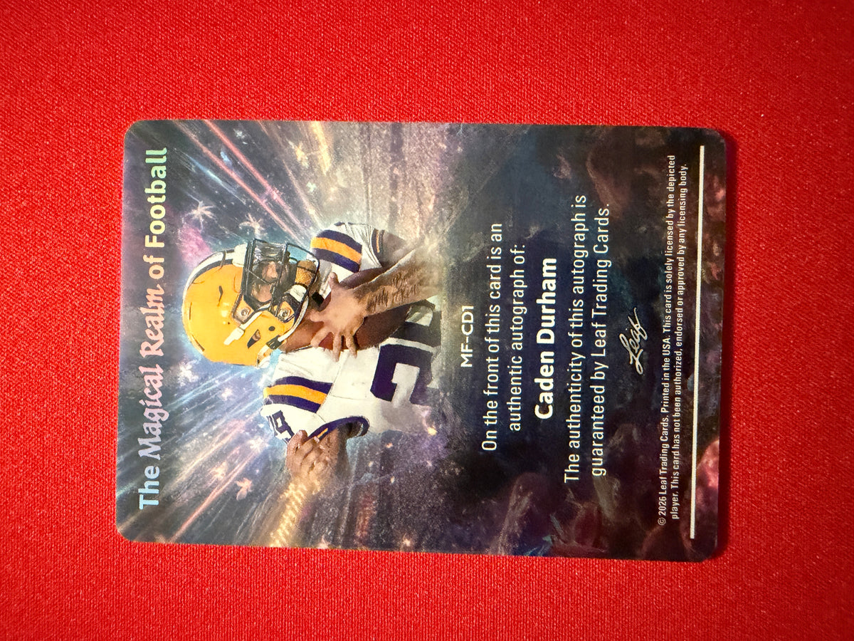 Caden Durham 2026 Leaf Trinity Football Magical Realm of Football Auto Gold 1/1
