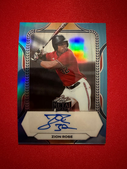Zion Rose 2026 Leaf Metal Draft Edition Baseball Base Auto Platinum /99