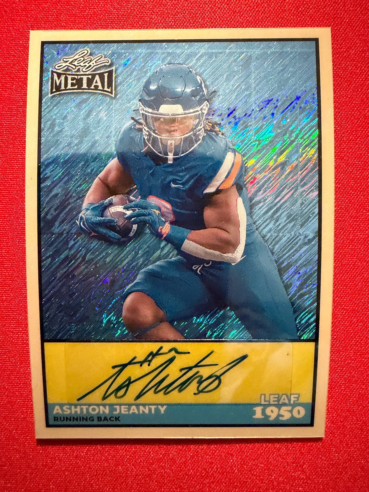 2026 Leaf Metal Football 1950 Ashton Jeanty Auto Platinum Shimmer Color Match /8