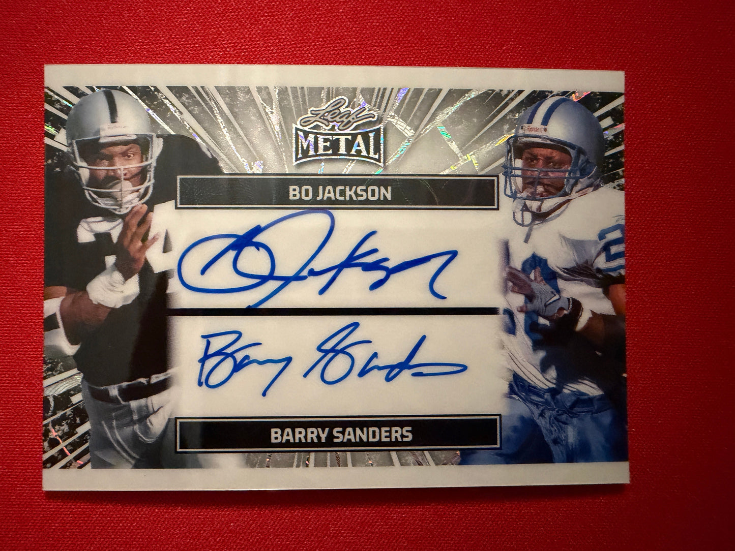 2026 Leaf Pro Set Metal Barry Sanders Bo Jackson On-Card Auto 7/7 Bookend