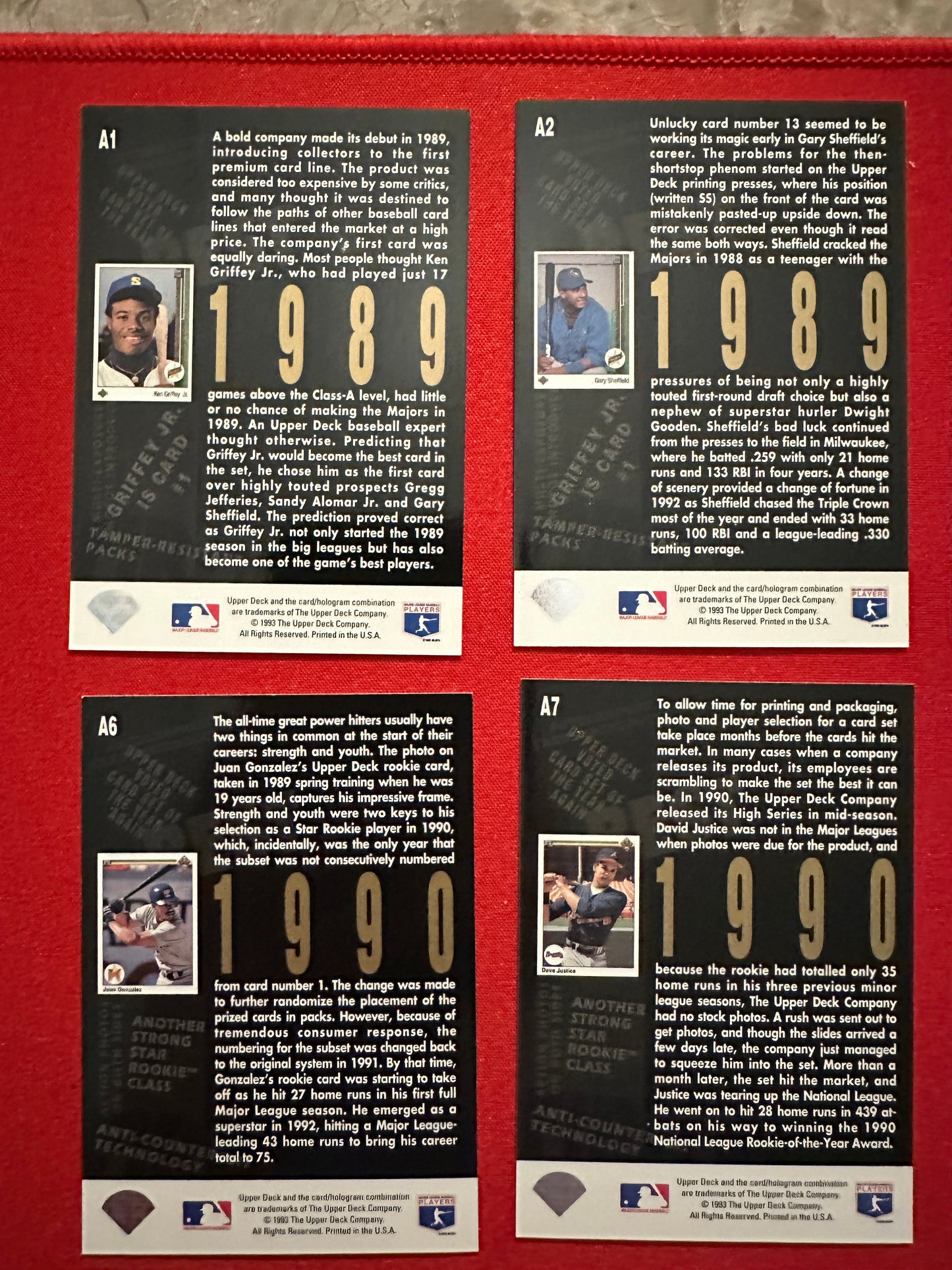 1993 Upper Deck 5TH ANNIVERSARY Complete Insert Set 1-15 - Griffey/Ryan