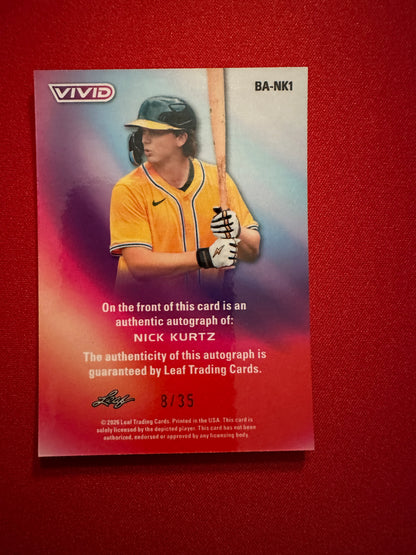 Nick Kurtz 2026 Leaf Vivid Teal Autograph 8/35 Athletics 2025 AL ROY Unanimous