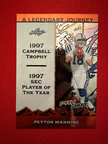 Peyton Manning 2026 Leaf Paydirt Football A Legendary Journey Orange Parallel Two-Card Lot