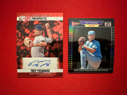 Trey Yesavage 2026 Pro Set Metal 1/1 Red Lazer AUTO & 1989 Mini Black /2 Lot - Blue Jays