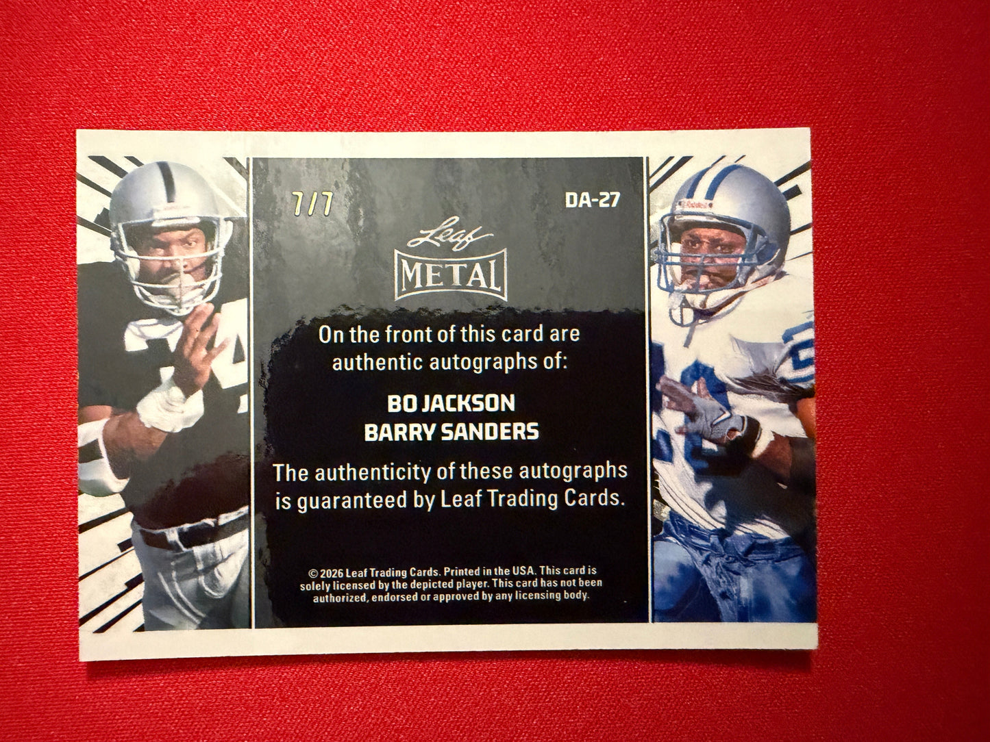 2026 Leaf Pro Set Metal Barry Sanders Bo Jackson On-Card Auto 7/7 Bookend