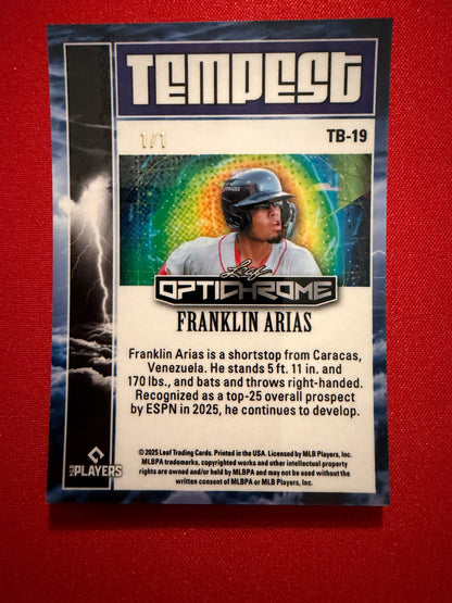 Franklin Arias 2025 Leaf Optichrome Baseball Tempest Auto Red Lava 1/1