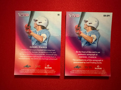 Daniel Pierce 2026 Leaf Vivid Baseball Two-Card Premium Retail Lot