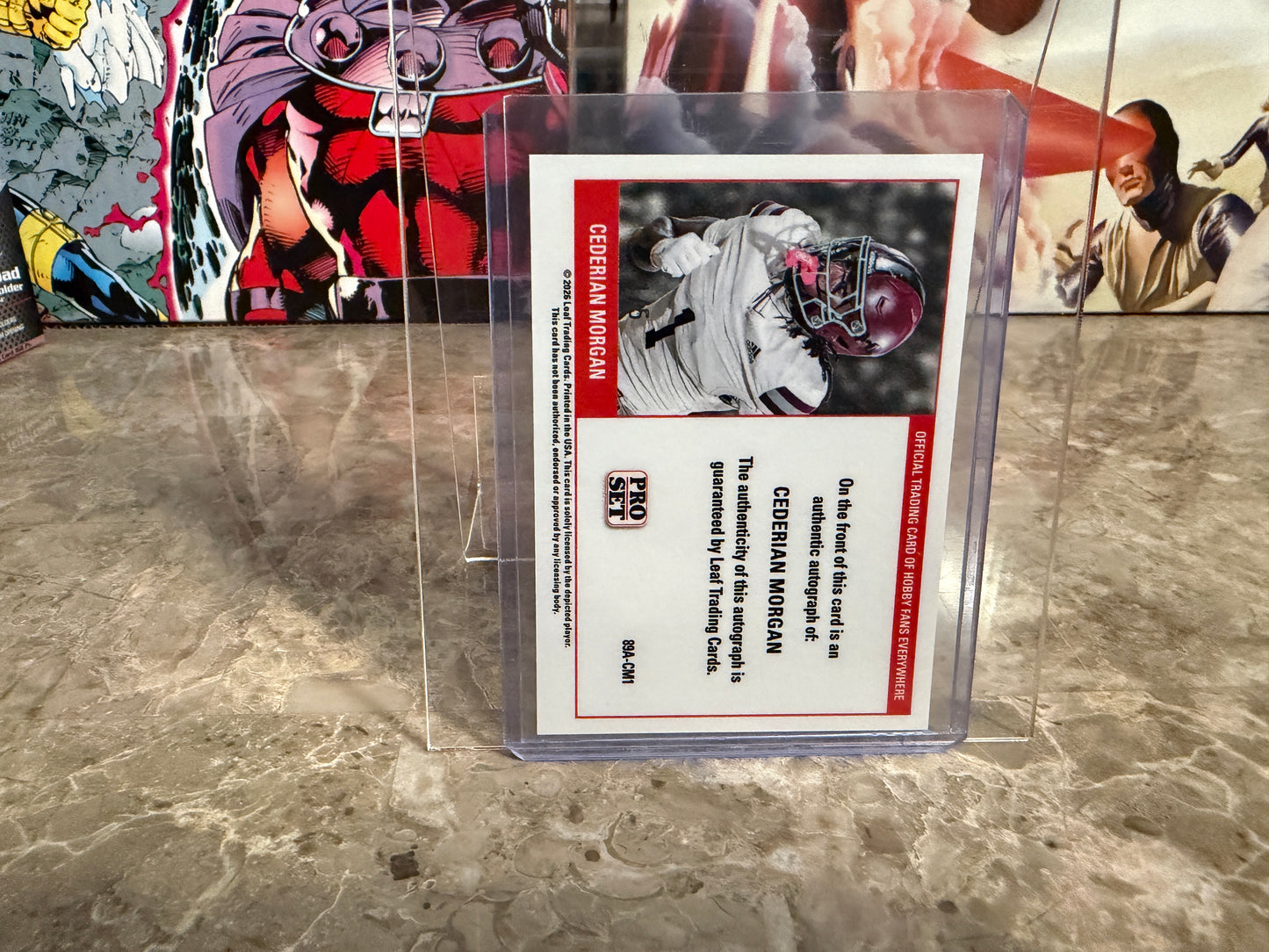 2026 Leaf Pro Set Metal Football Cederian Morgan 1989 Auto Blue 1/5 Bookend