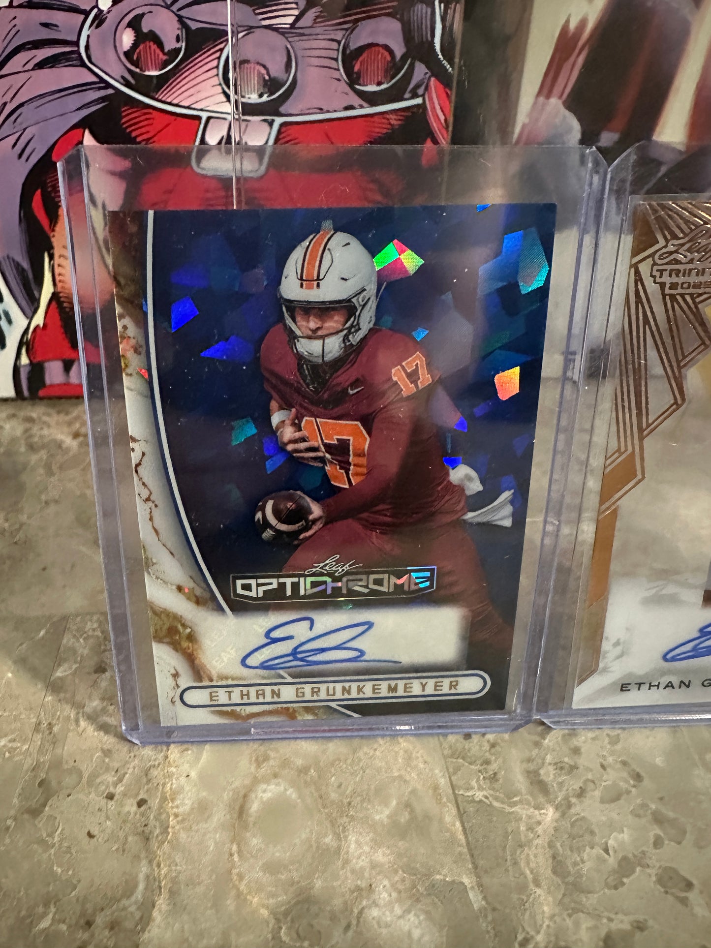Ethan Grunkemeyer 2026 Leaf Optichrome Blue Crystal AUTO /5 & Trinity Clear /50 Lot