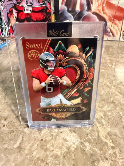 Baker Mayfield 2026 Wild Card Wild Art 1/1 Color Match Artist Proof 2-Card Lot