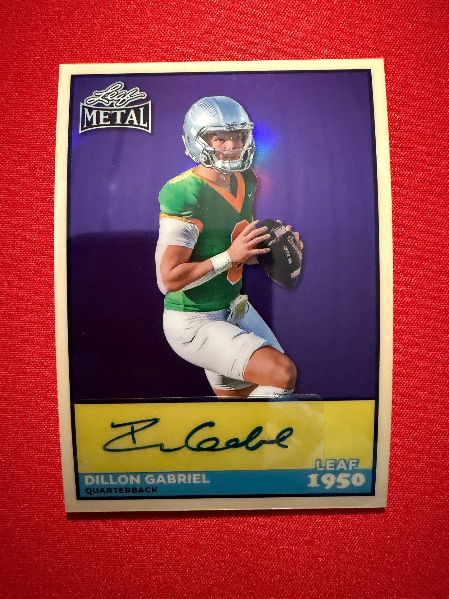 2026 Leaf Metal Football 1950 Dillon Gabriel Auto Purple Prismatic 1/7