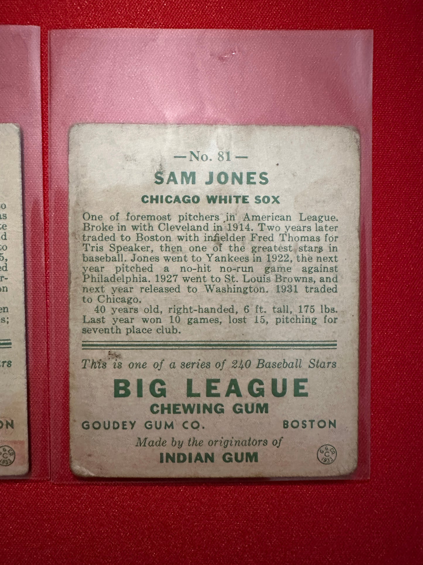 Ralph Kress/Charley Berry/Sam Jones (1933 Goudey) - Chicago White Sox